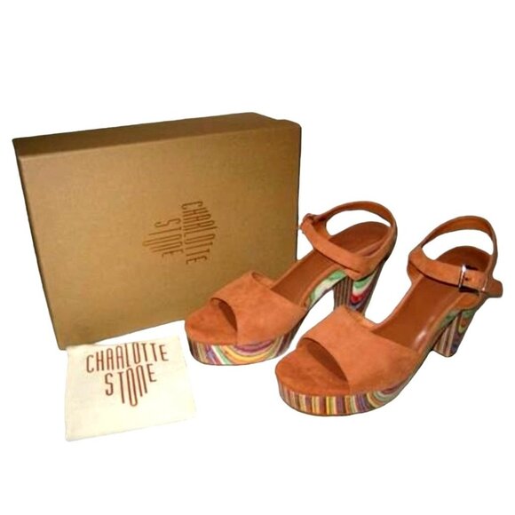 NIB CHARLOTTE STONE 13 Bianca Plywood Platform Heel Sandals Brown Rainbow - Picture 2 of 4